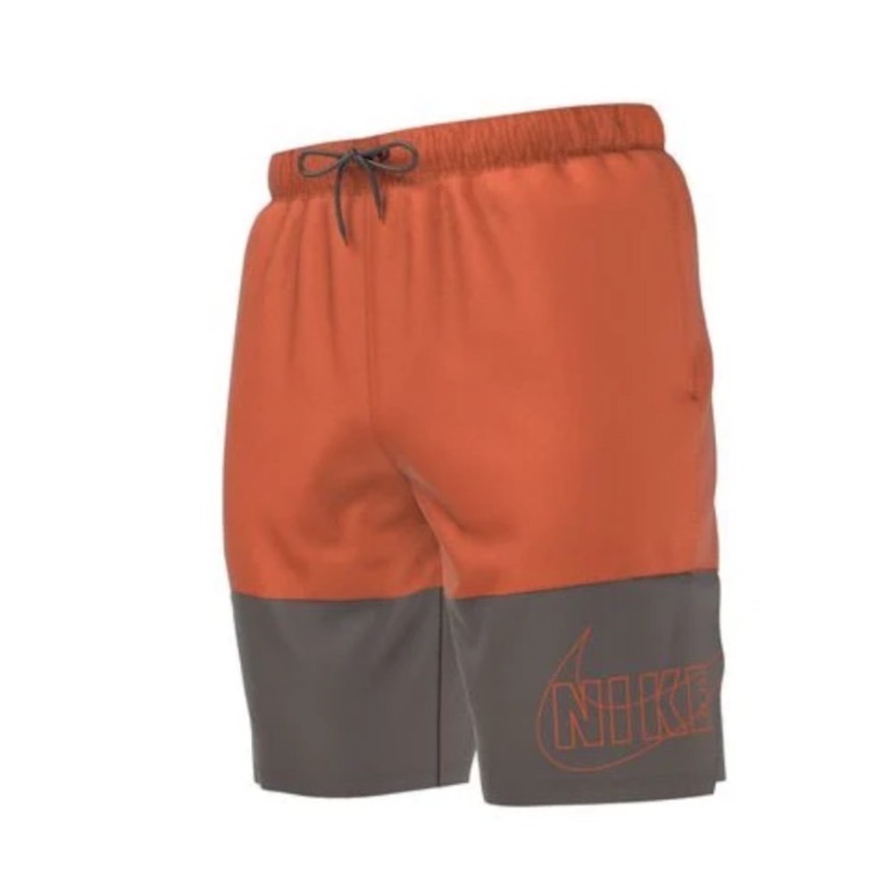 Nike Volley Swim Shorts Mens XL Orange Gray Split Packable Trunks NESSC510 NWOT